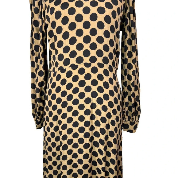 Rachel Pally Polka Dot Puff Sleeve Midi Dress Tan‎ Black Size Medium - Picture 3 of 11